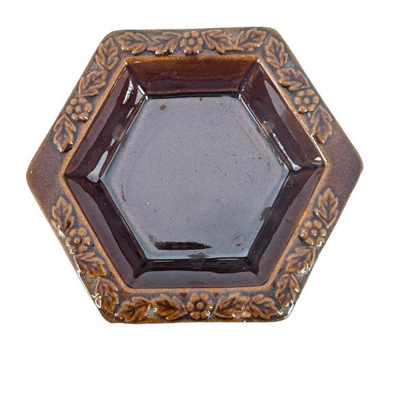 Other - Vintage Norleans Japan Brown Hexagon Ceramic Trinket Dish Floral Ashtray